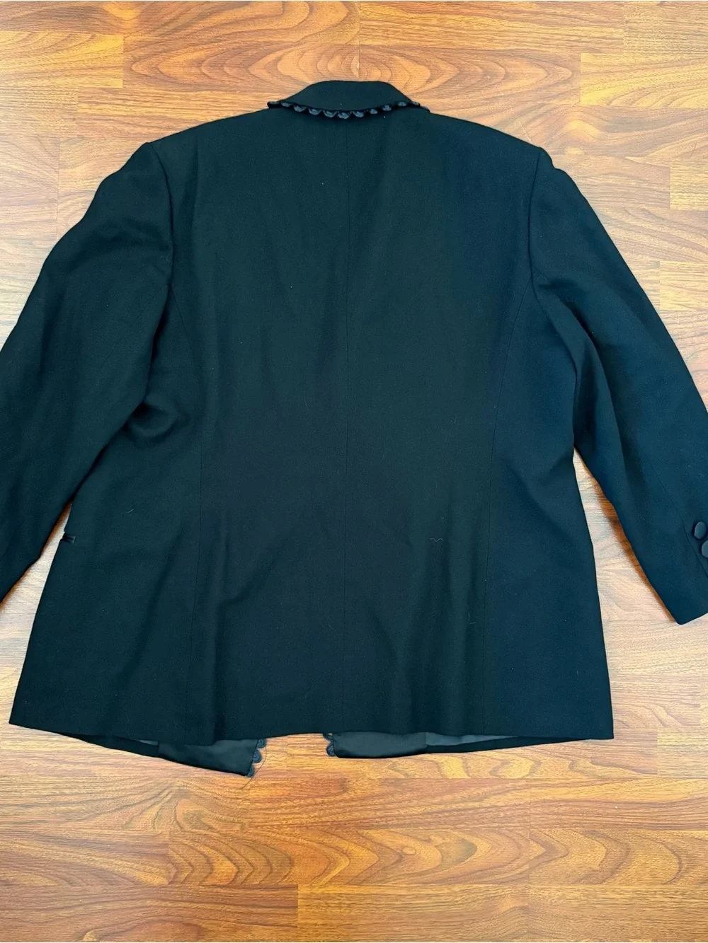 VTG Christian Dior Womens Double Breasted Blazer Jacket 18 Black Wool Satin Trim